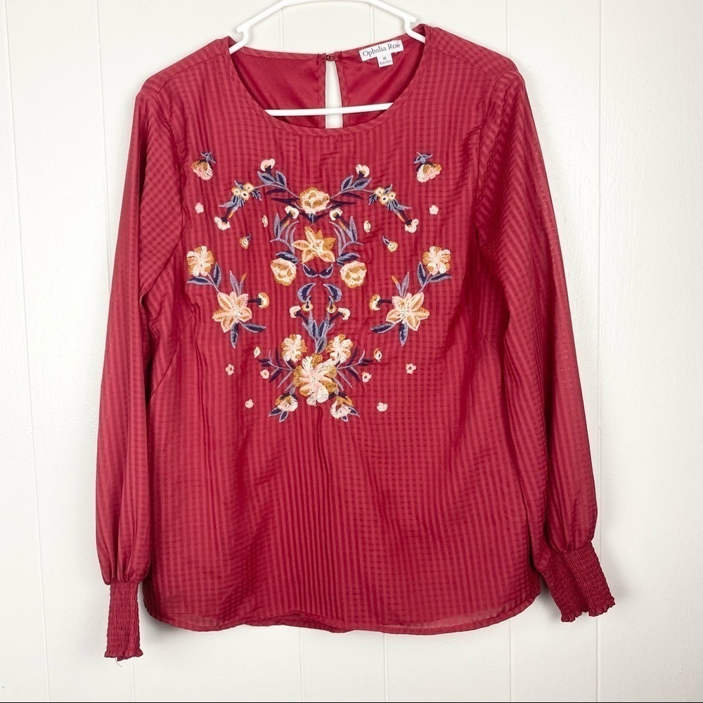 Ophelia Rose | Red Embroidered Long Sleeve Blouse